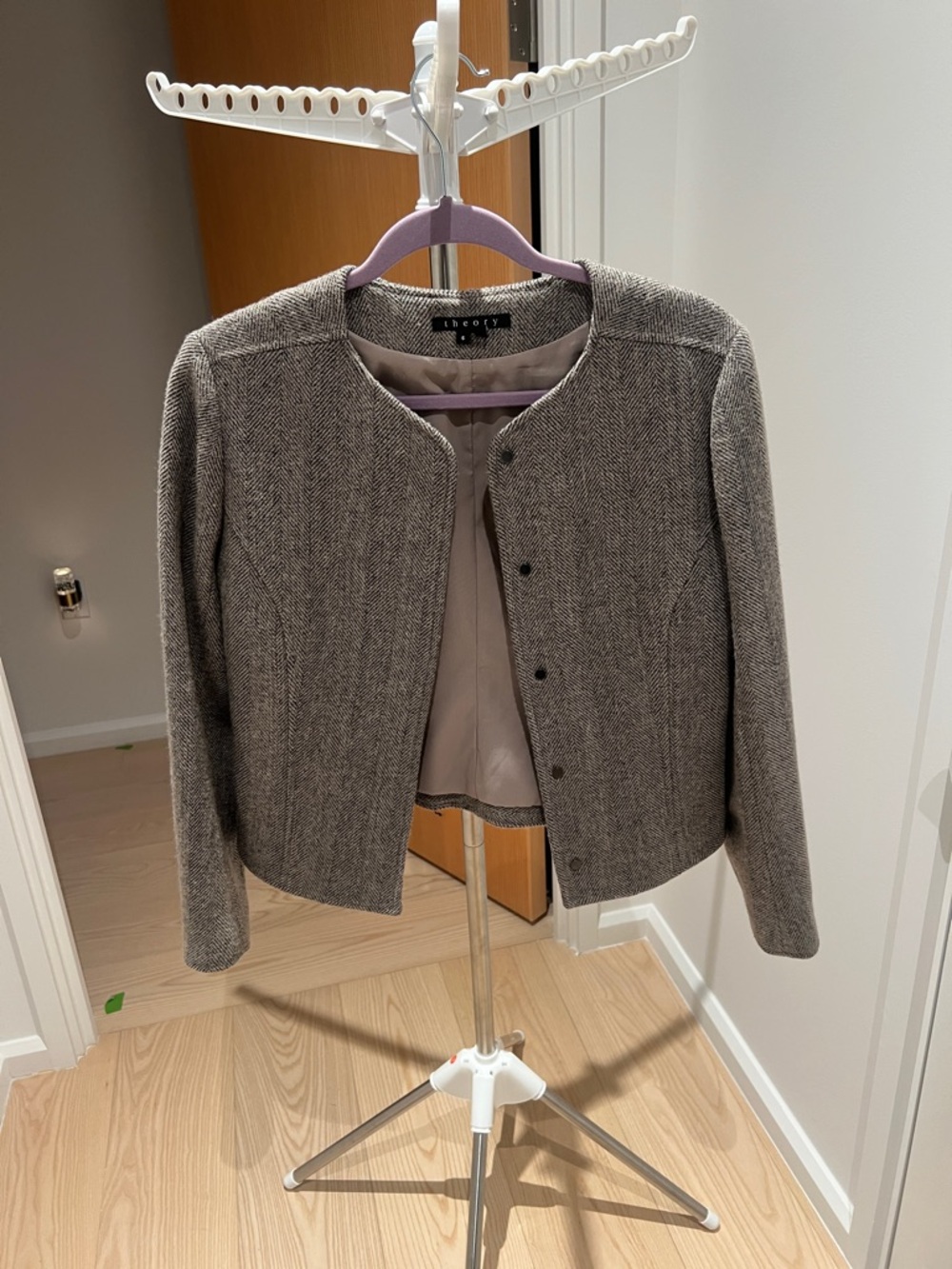 Classic Women's Collarless Tweed Jacket - Taupe